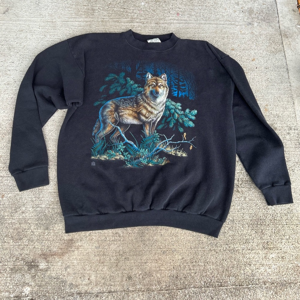 Vintage 90s Cotton Grove Wolf Graphic Crew Neck Sweatshirt Men’s XL USA Made Y2K